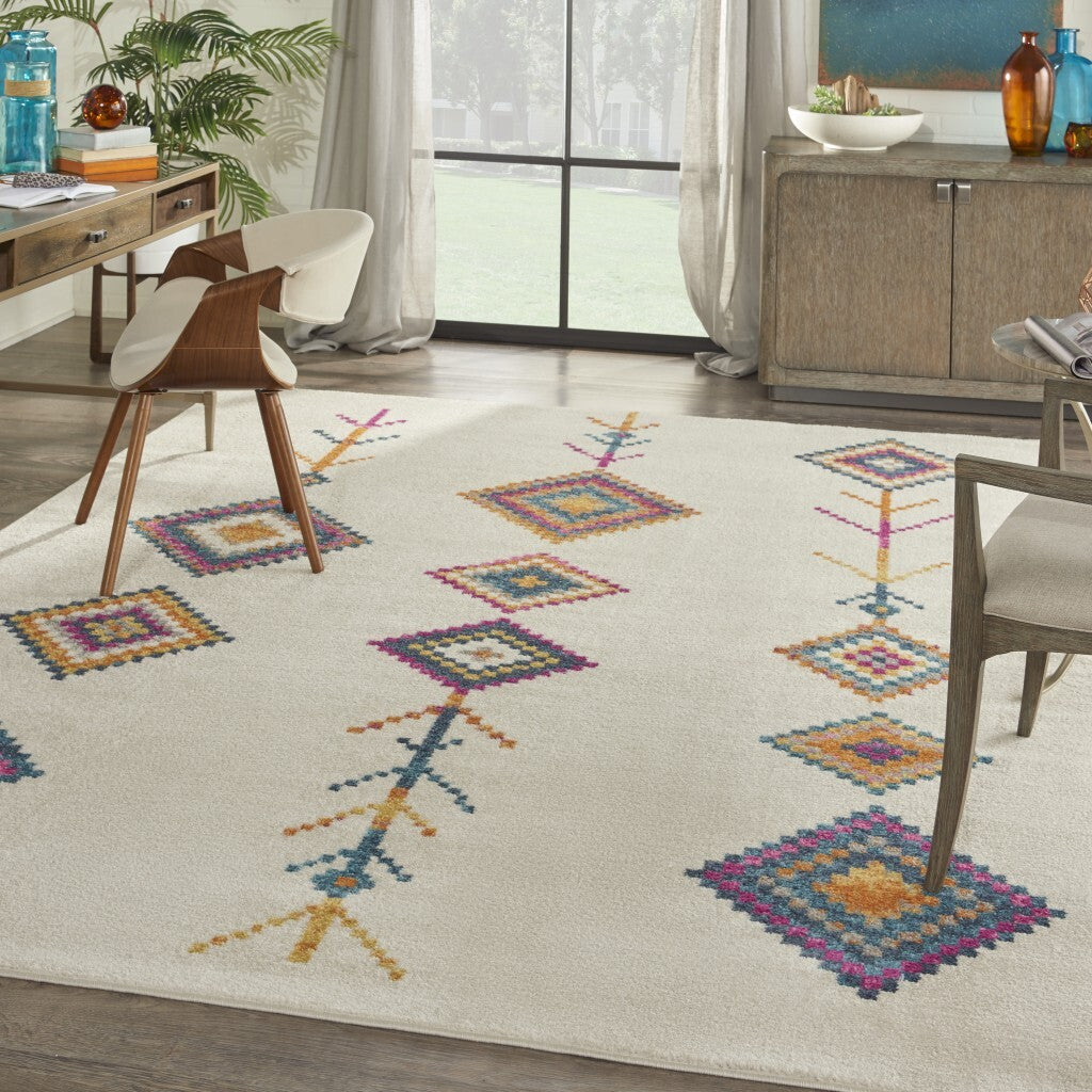 7' X 10' Ivory Boho Jewels Geometric Area Rug