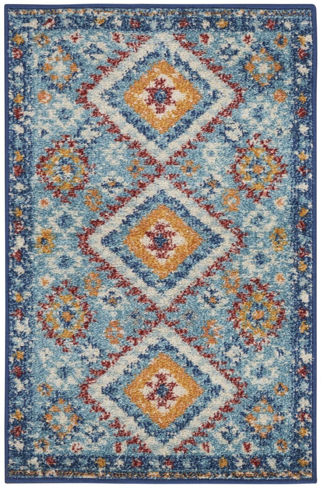 2' X 3' Blue And Multi Diamonds Scatter Rug