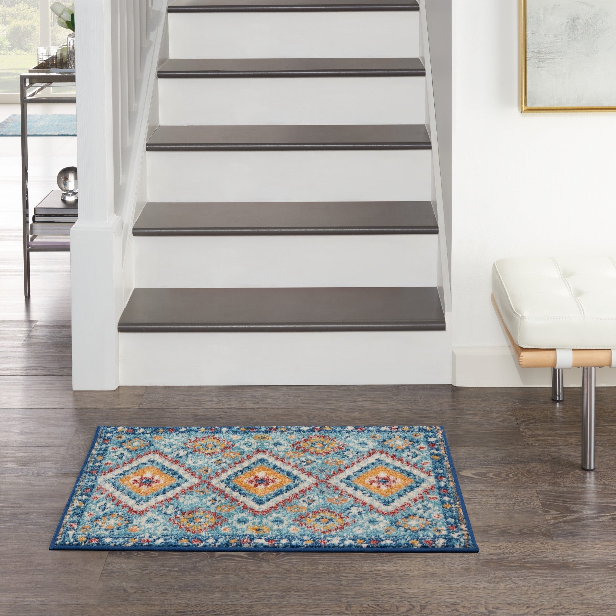 2' X 3' Blue And Multi Diamonds Scatter Rug