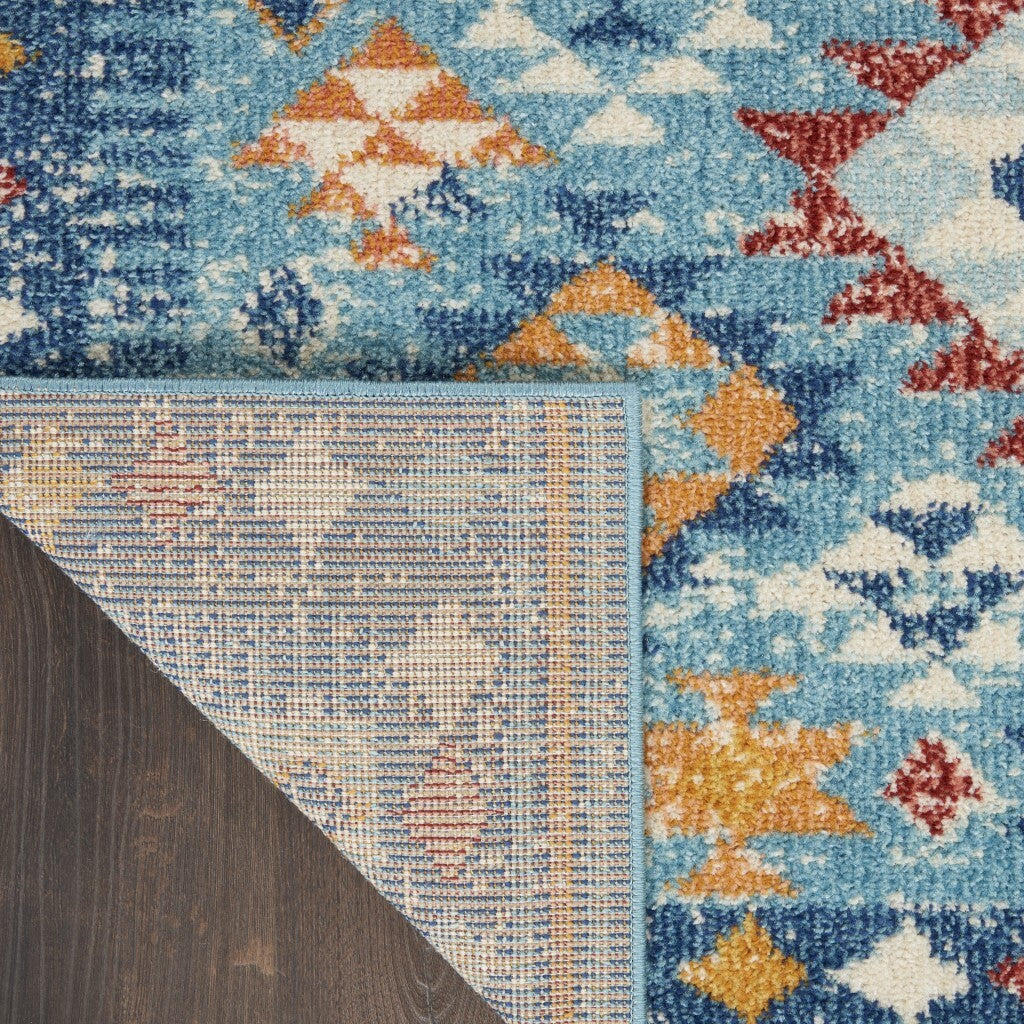 2' X 8' Blue And Multi Diamonds Runner Rug
