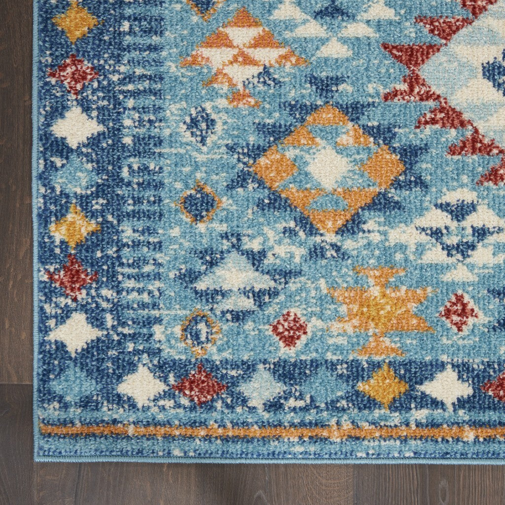 2' X 8' Blue And Multi Diamonds Runner Rug