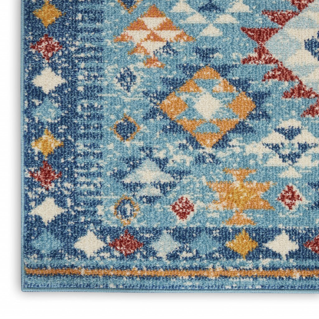 2' X 8' Blue And Multi Diamonds Runner Rug