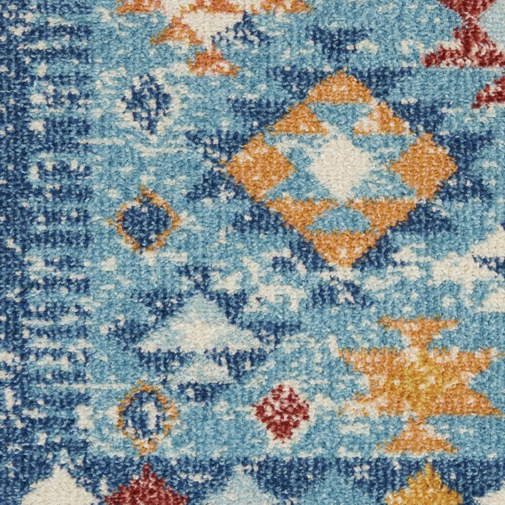 2' X 8' Blue And Multi Diamonds Runner Rug