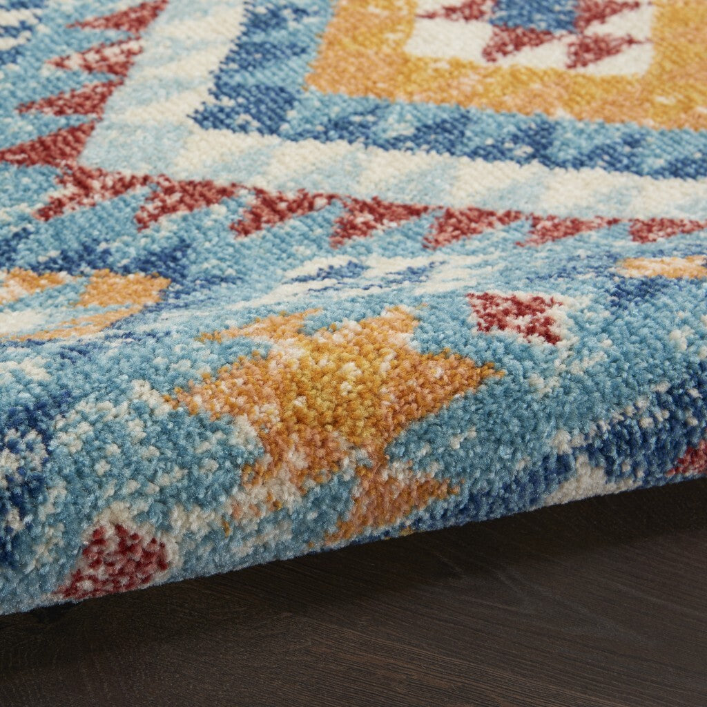 5' X 7' Blue And Multi Diamonds Area Rug