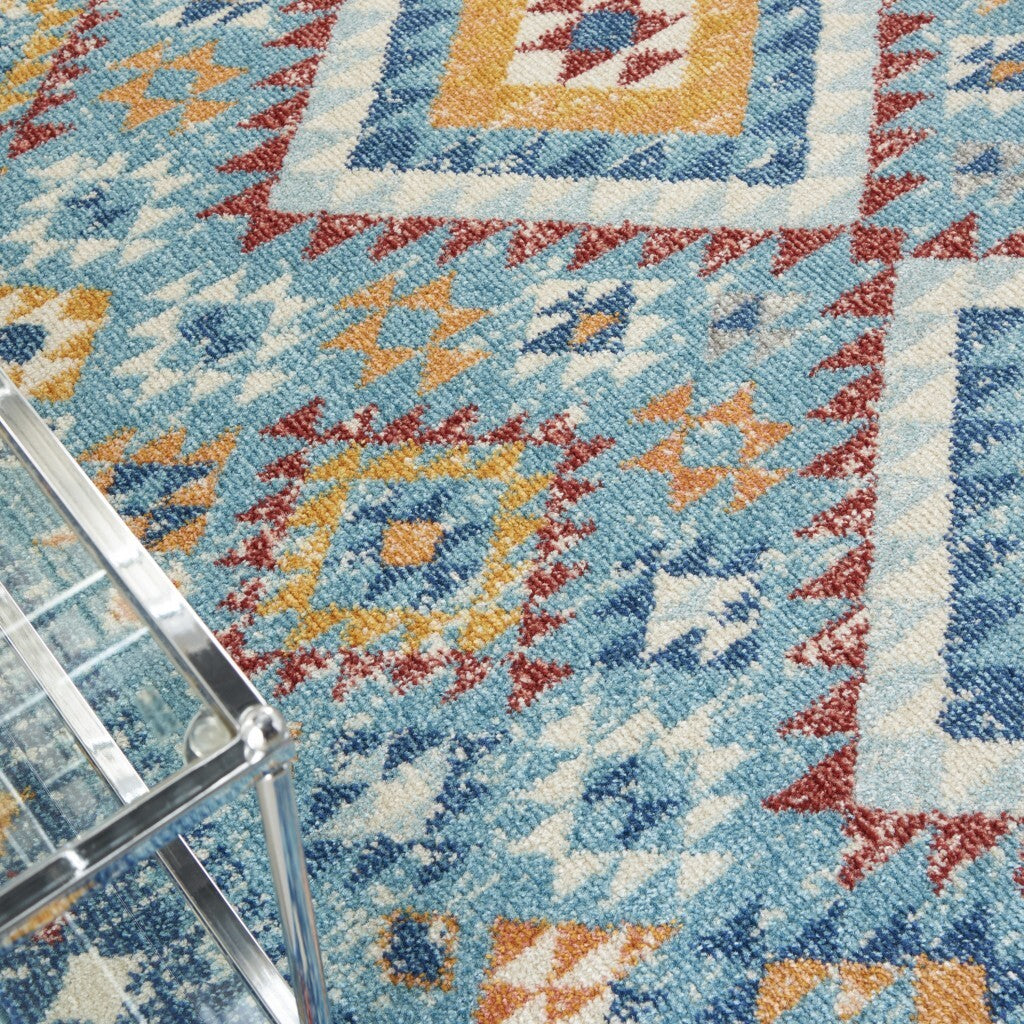 5' X 7' Blue And Multi Diamonds Area Rug