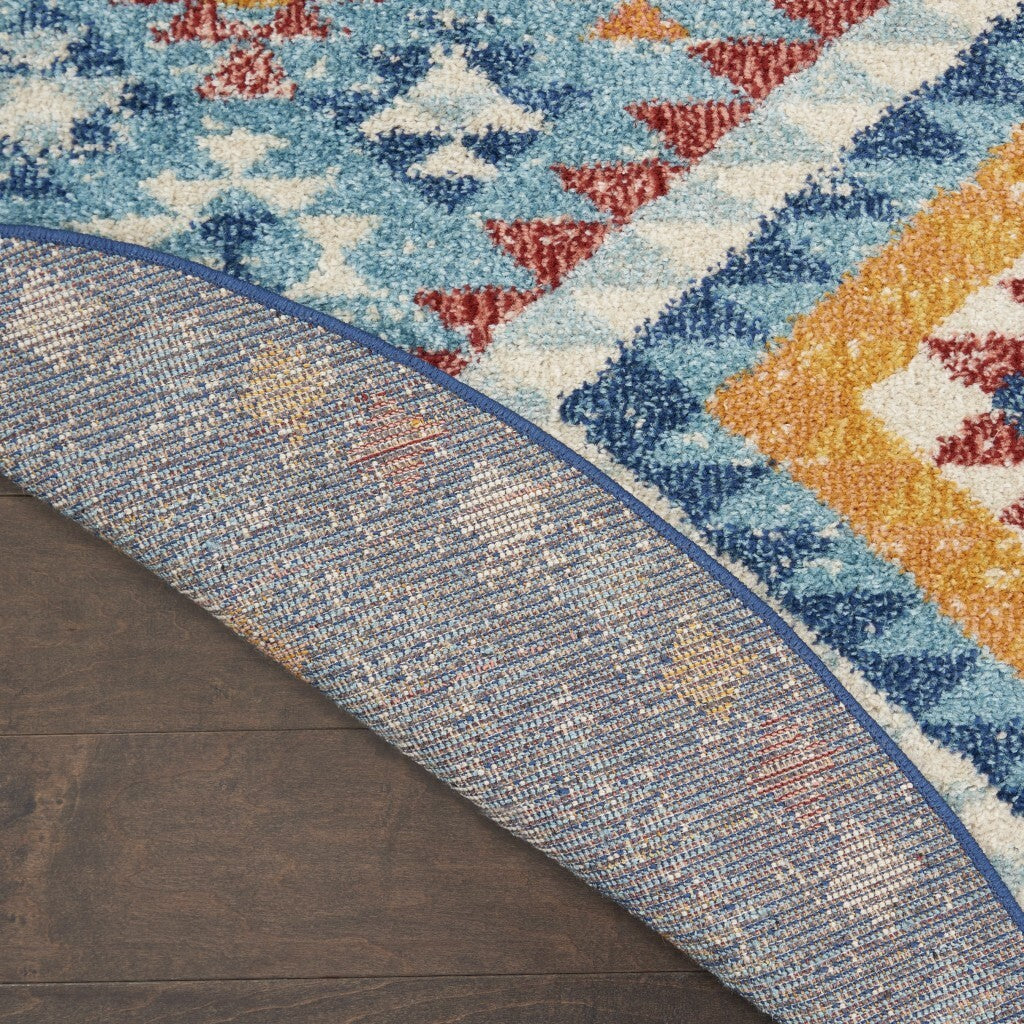 5' Round Blue And Multi Diamonds Area Rug