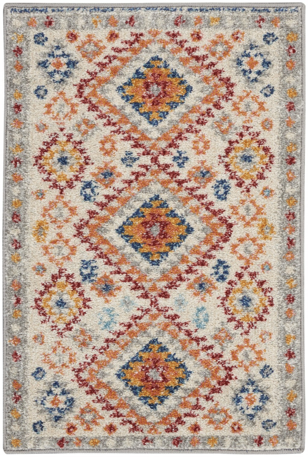 2' X 3' Ivory And Red Diamonds Scatter Rug