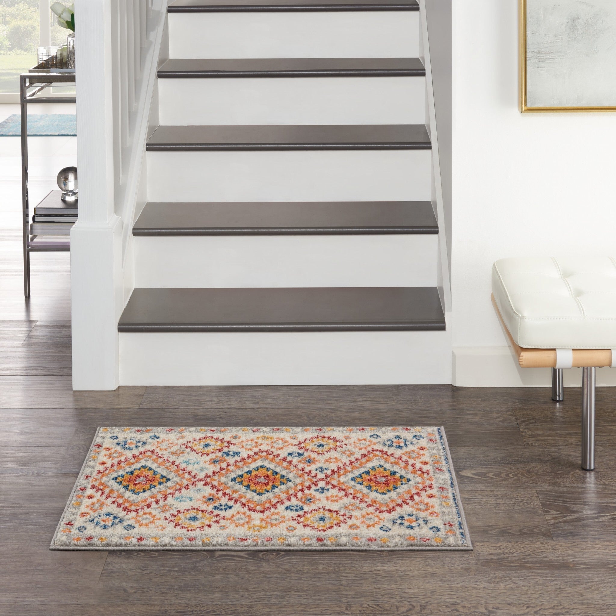2' X 3' Ivory And Red Diamonds Scatter Rug