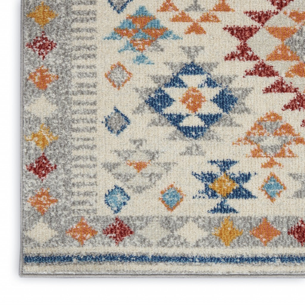 2' X 6' Ivory And Red Diamonds Runner Rug