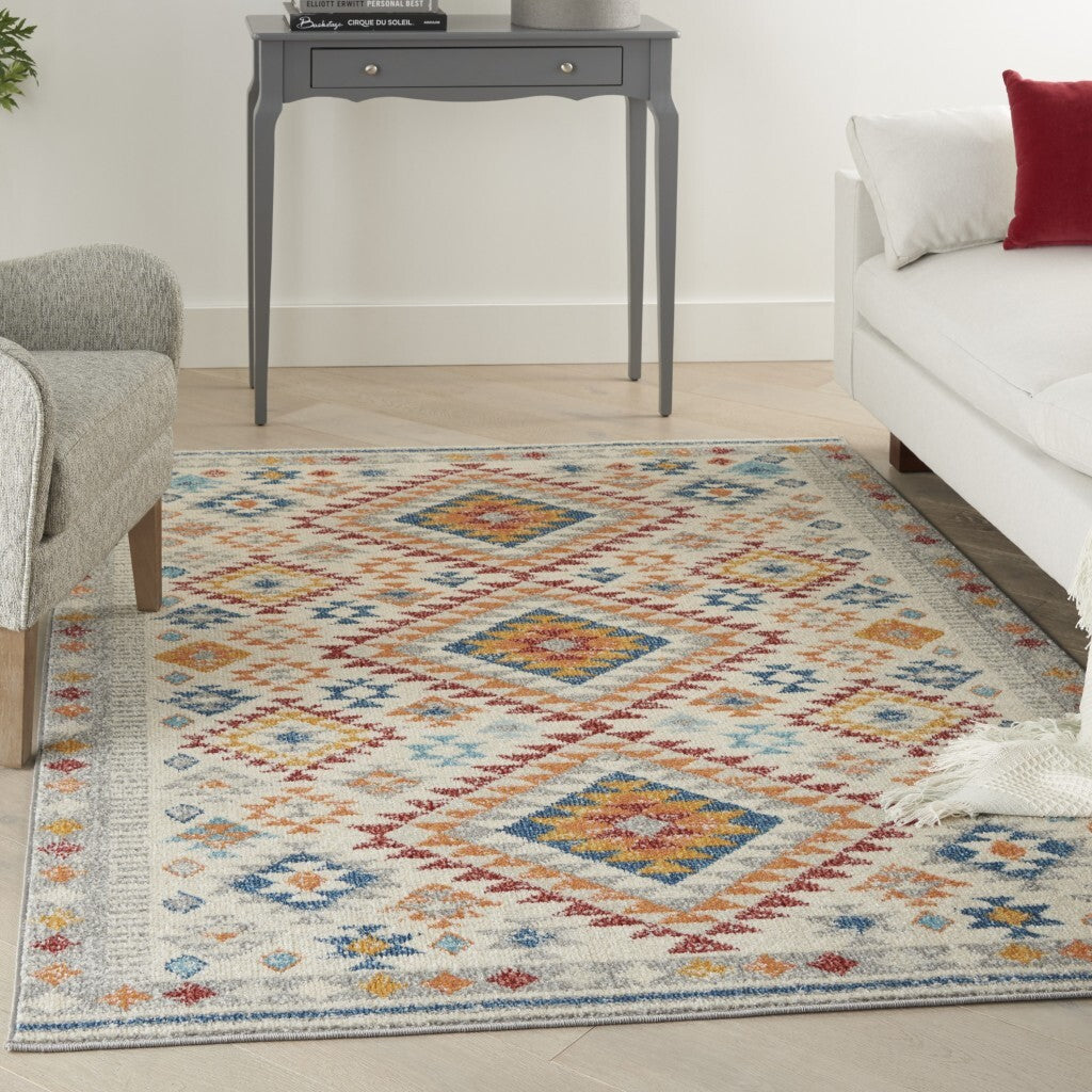 4' X 6' Ivory And Red Diamonds Area Rug