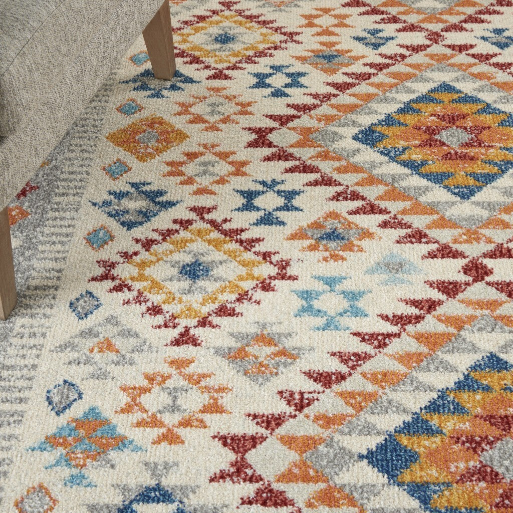 4' X 6' Ivory And Red Diamonds Area Rug