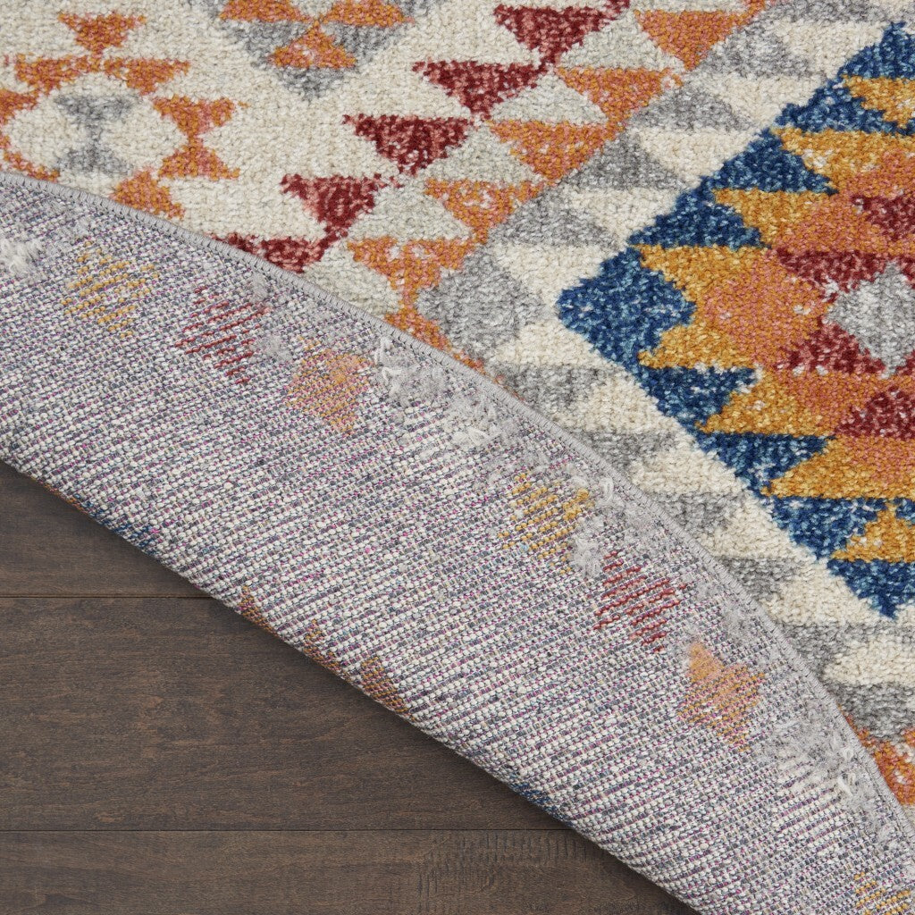 5' Round Ivory And Red Diamonds Area Rug