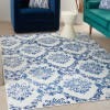 6' X 9' Ivory And Navy Damask Area Rug