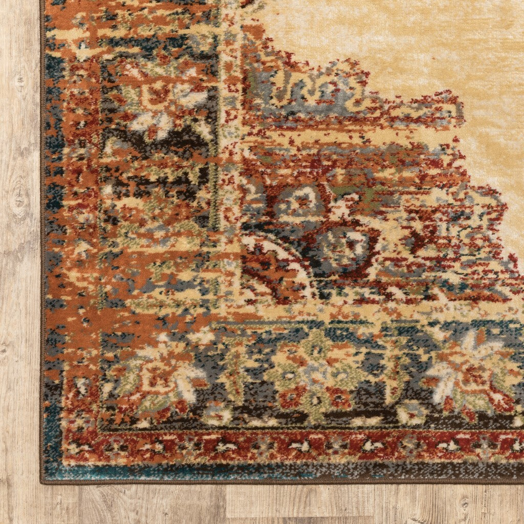 4' X 6' Gold And Orage Floral Medallionarea Rug