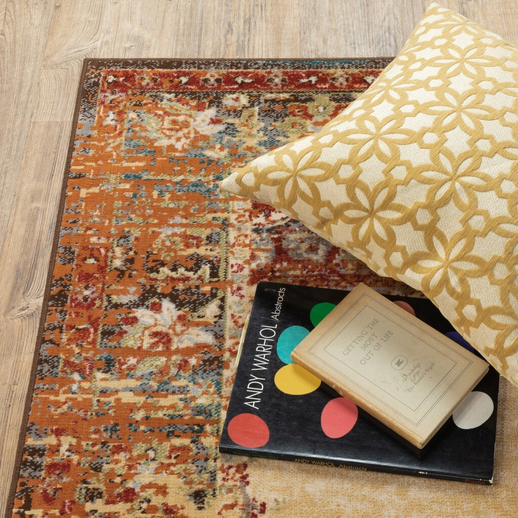 4' X 6' Gold And Orage Floral Medallionarea Rug
