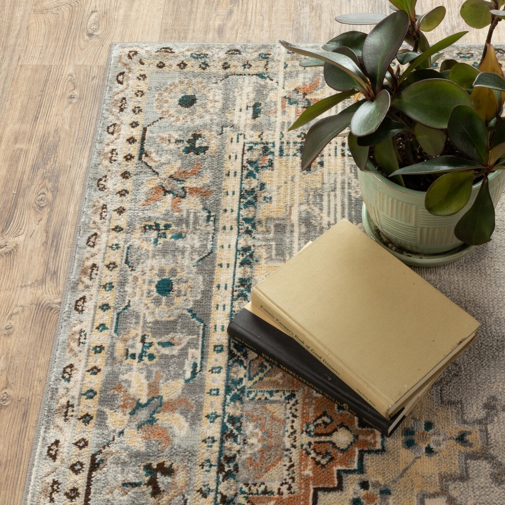 5' X 7' Gray And Beige Aztec Pattern Area Rug