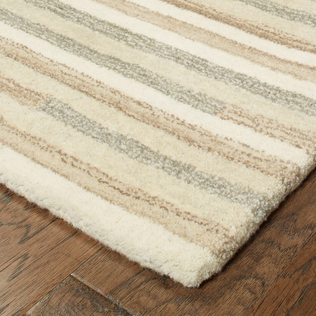 3' X 8' Beige And Gray Eclectic Linesrunner Rug