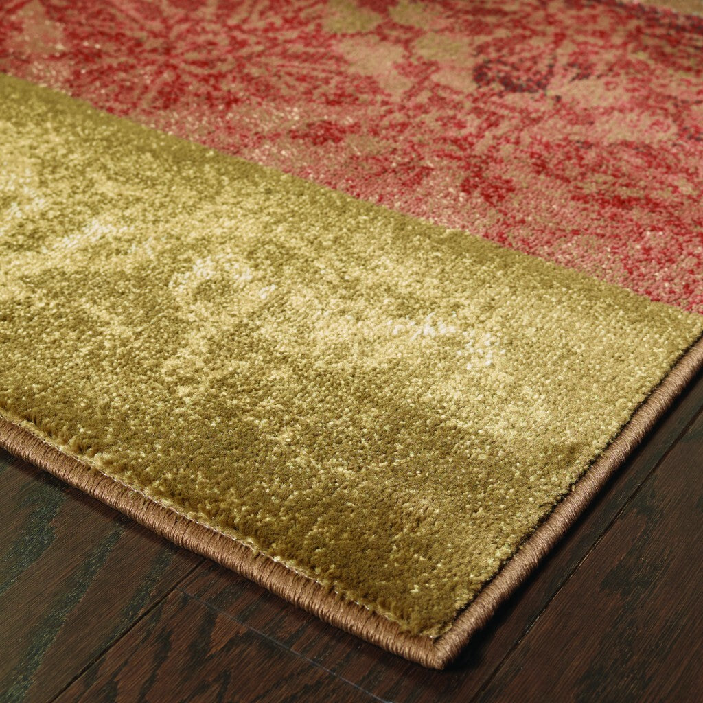 8' Round Beige And Brown Floral Block Pattern Area Rug