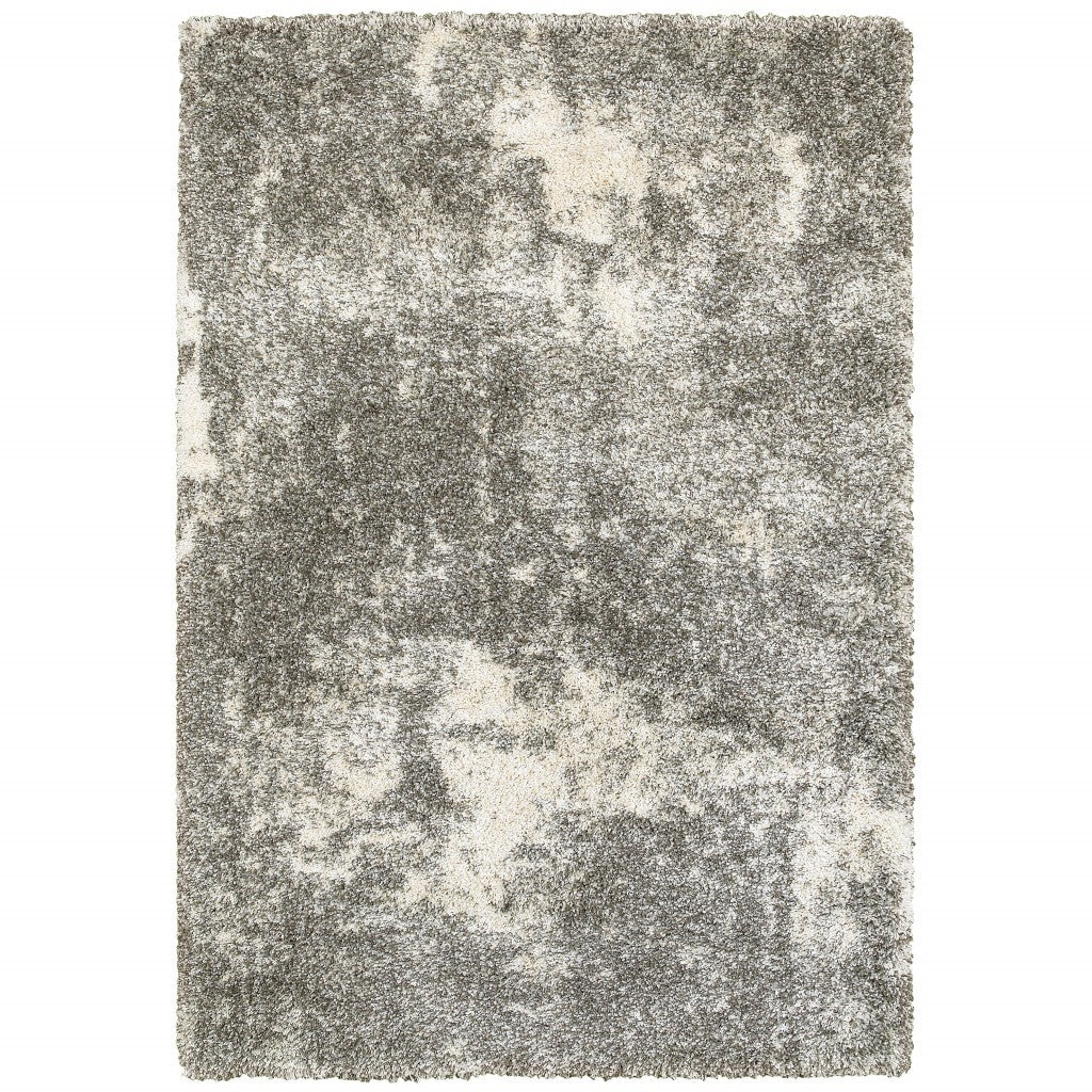 8' X 11' Gray And Ivory Distressed Abstract Area Rug