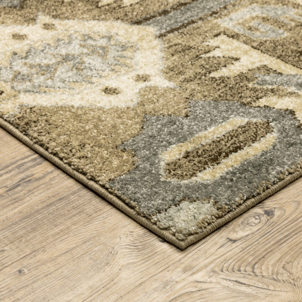 5' X 8' Tan And Gold Central Medallion Indoor Area Rug