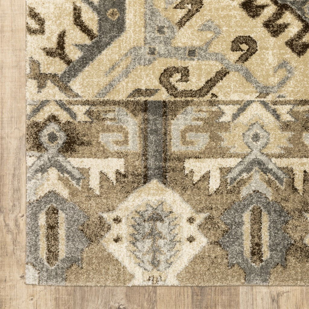 5' X 8' Tan And Gold Central Medallion Indoor Area Rug