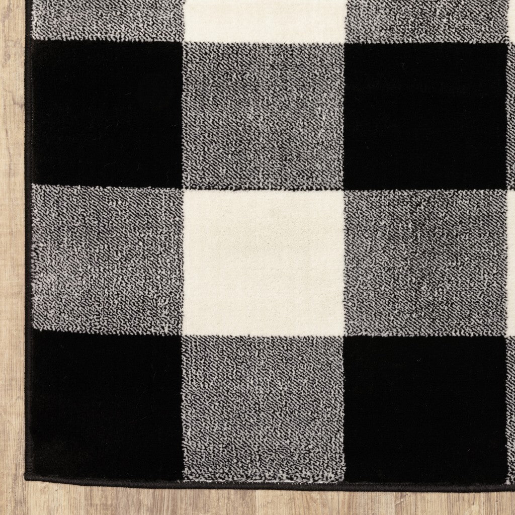 10' X 13' Monochromatic Gingham Pattern Indoor Area Rug