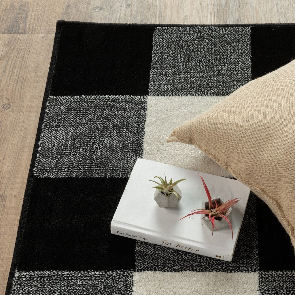 10' X 13' Monochromatic Gingham Pattern Indoor Area Rug