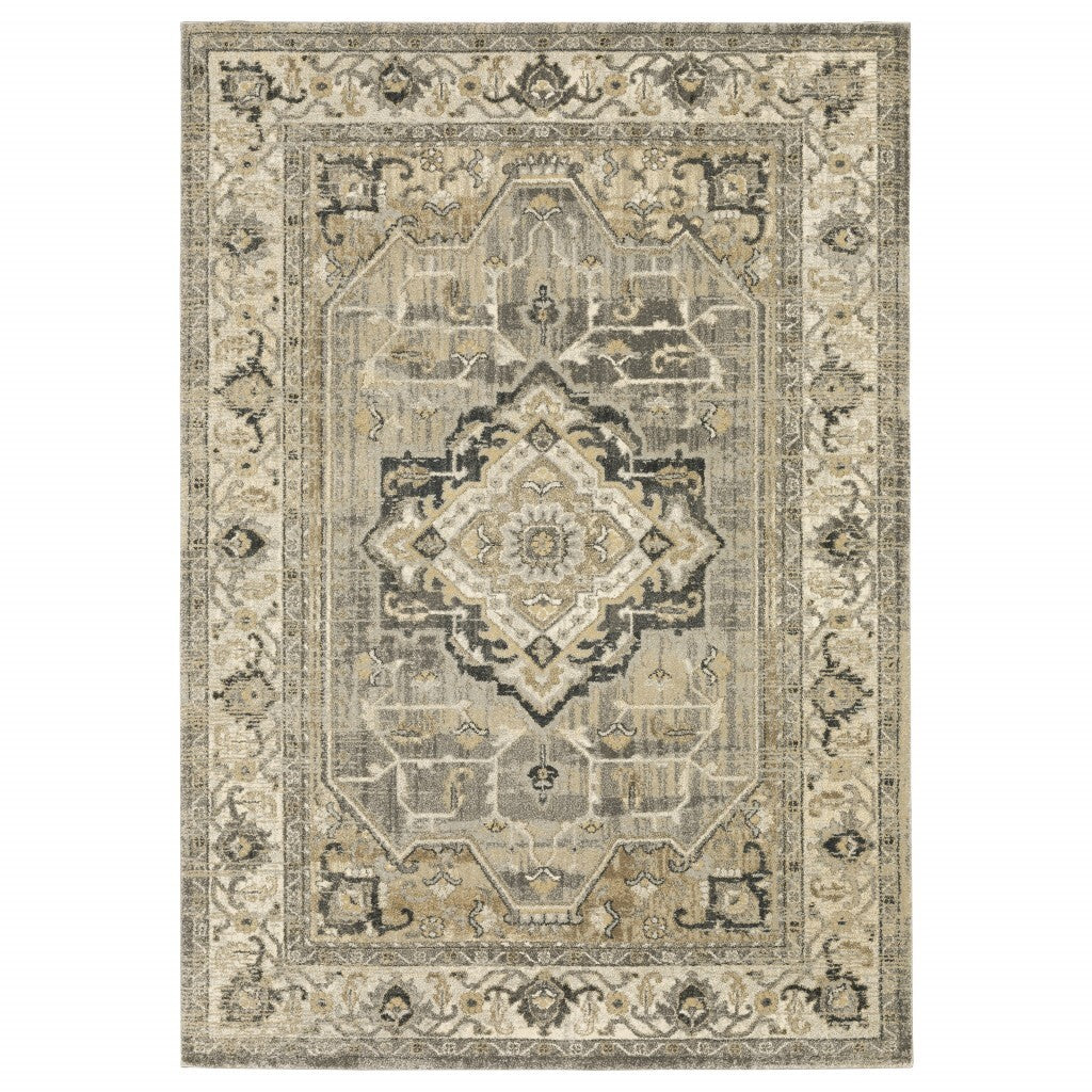 10' X 13' Beige And Gray Traditional Medallion Indoor Area Rug