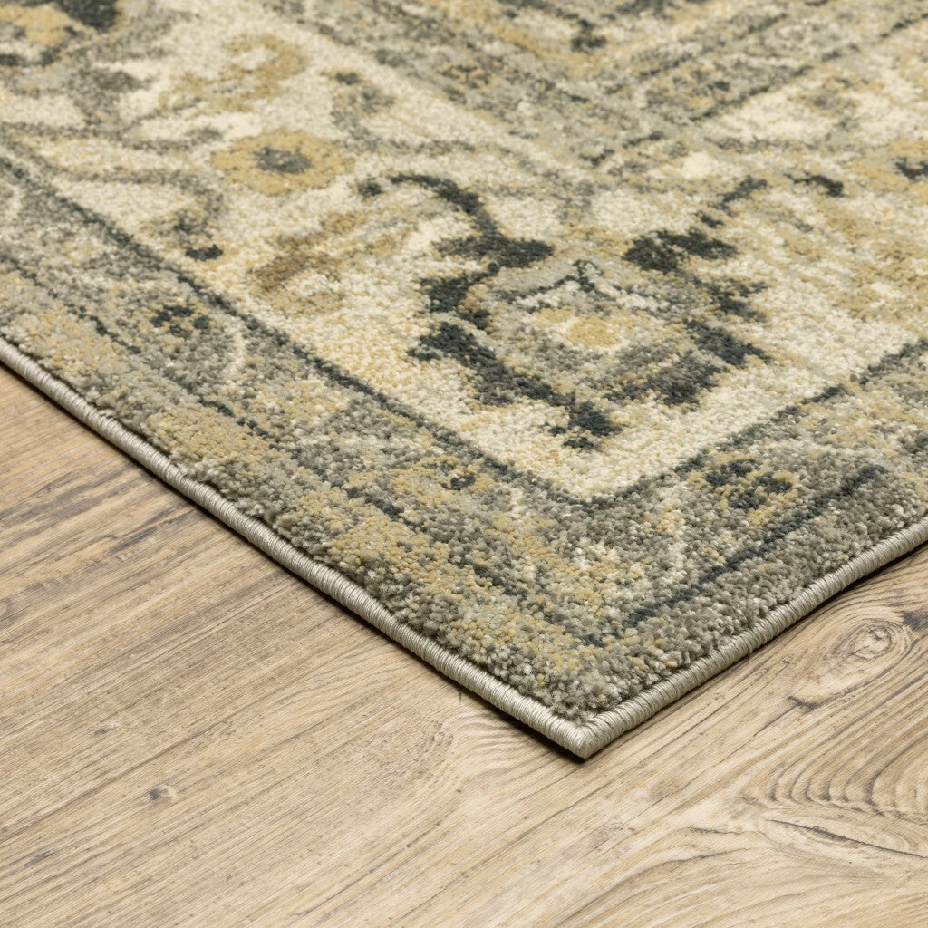 10' X 13' Beige And Gray Traditional Medallion Indoor Area Rug