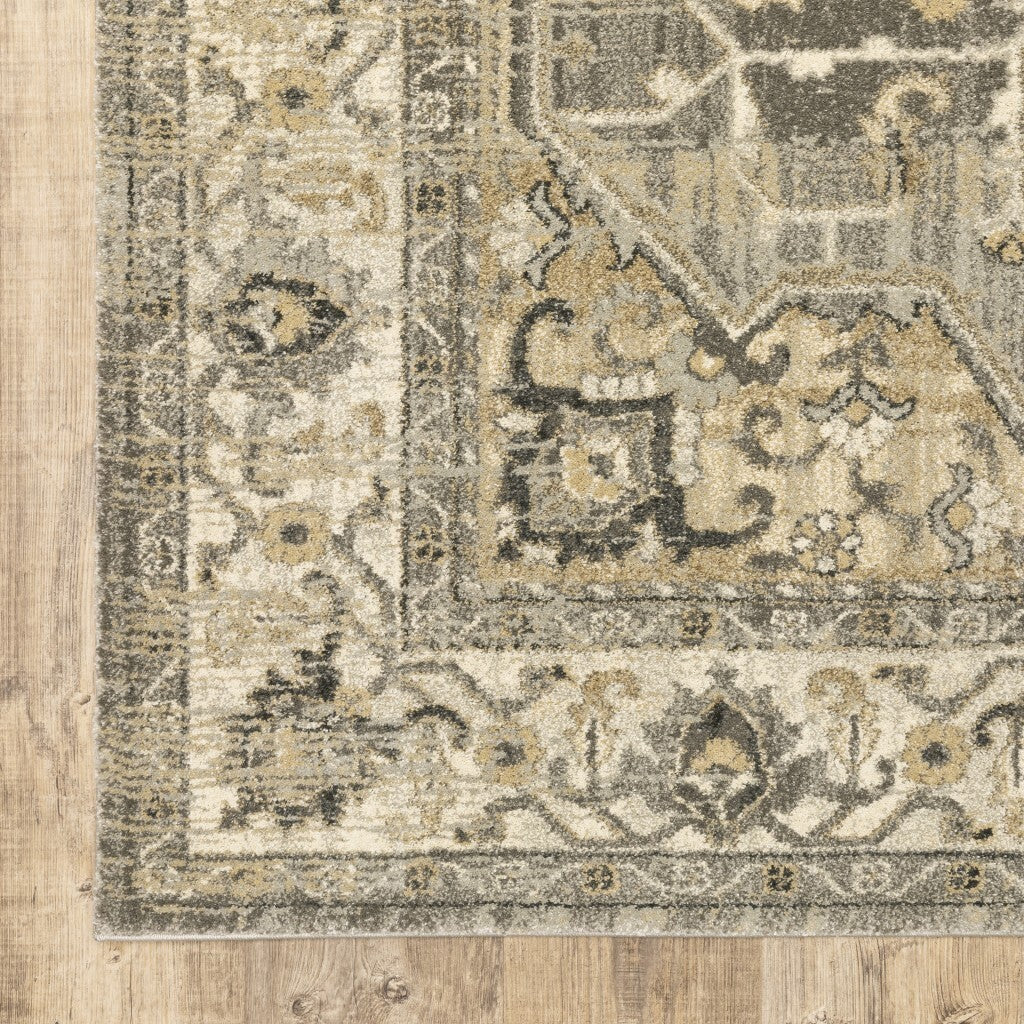 10' X 13' Beige And Gray Traditional Medallion Indoor Area Rug