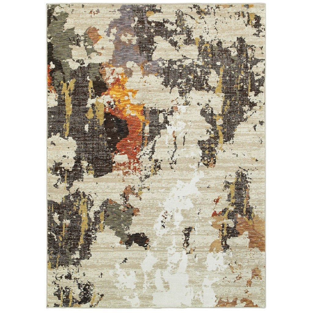 10' X 13' Abstract Weathered Beige And Gray Indoor Area Rug