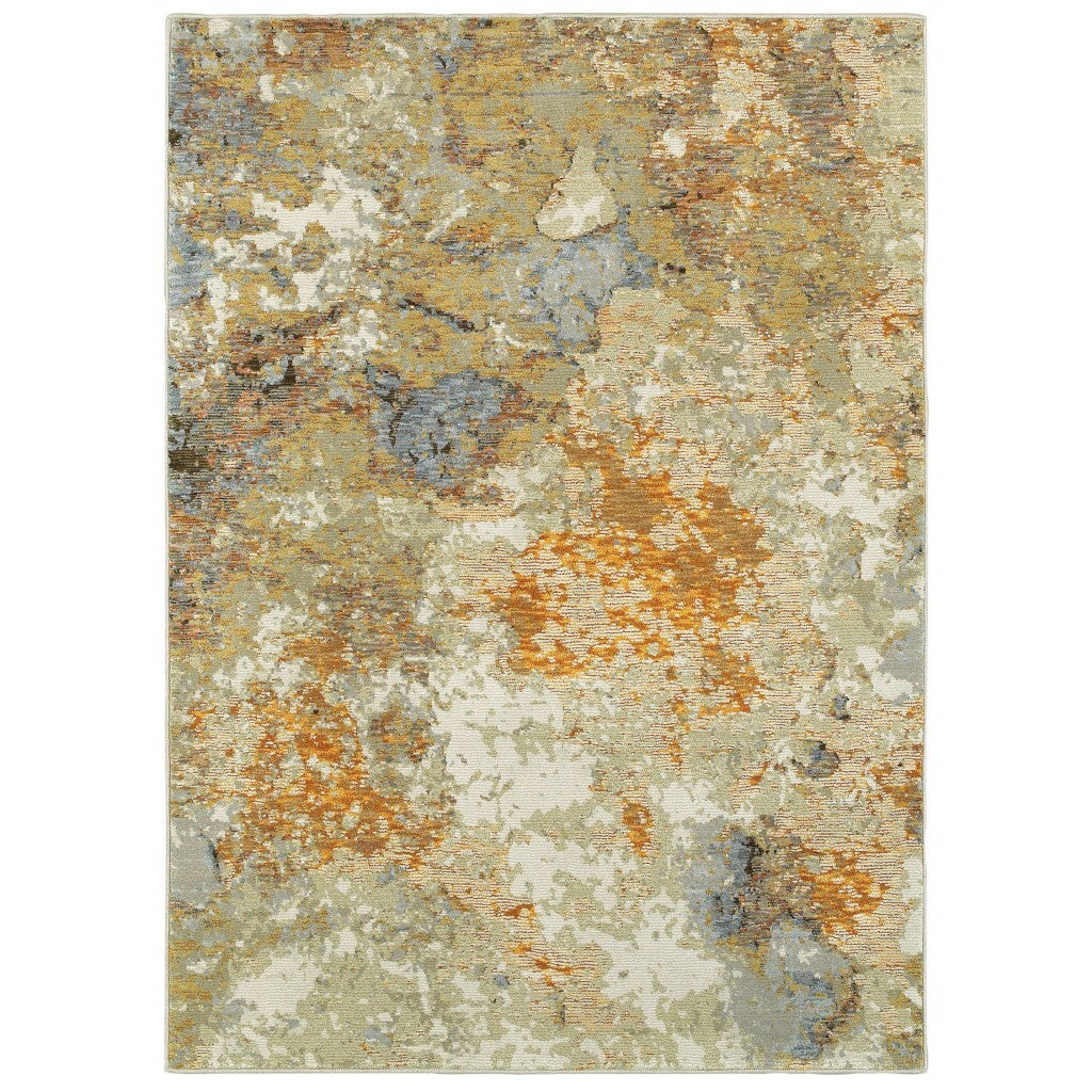 10' X 13' Modern Abstract Gold And Beige Indoor Area Rug