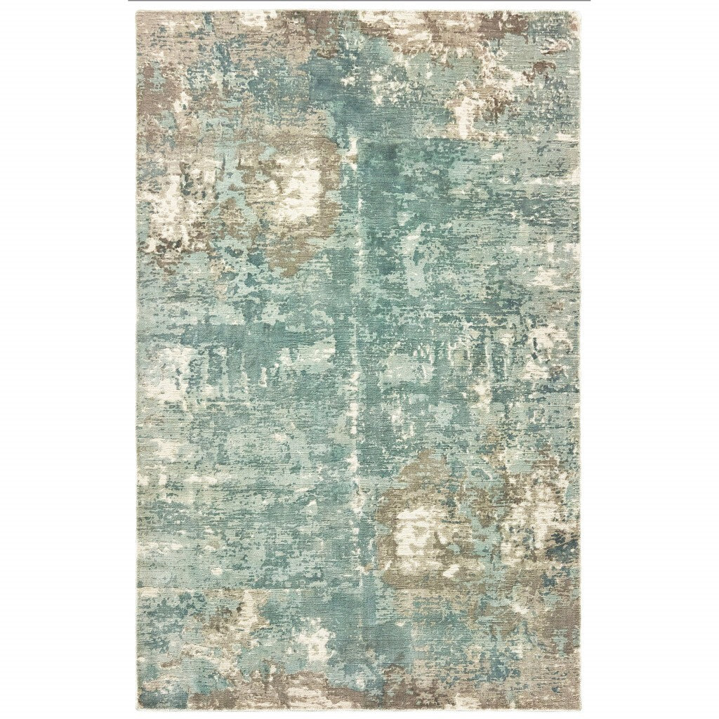 10' X 14' Blue And Gray Abstract Pattern Indoor Area Rug