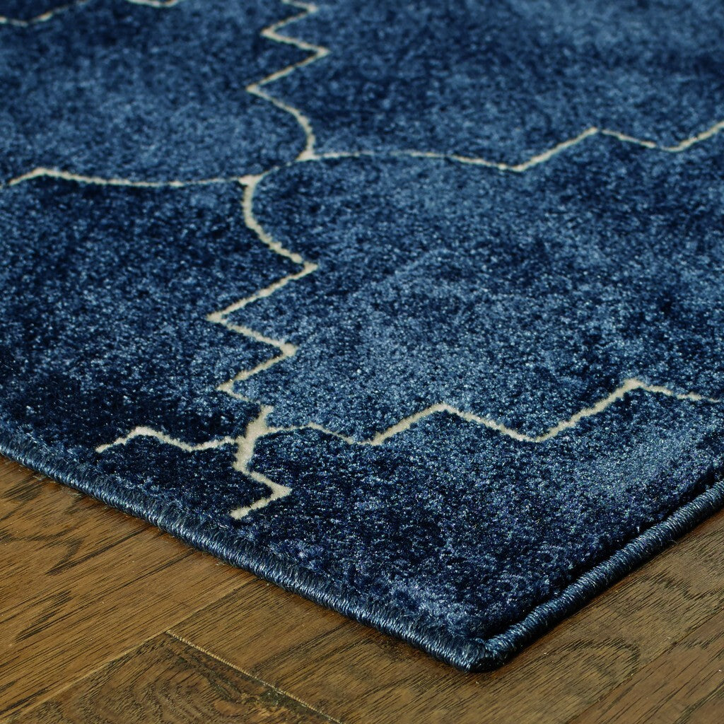 5' X 8' Blue And Ivory Trellis Indoor Area Rug
