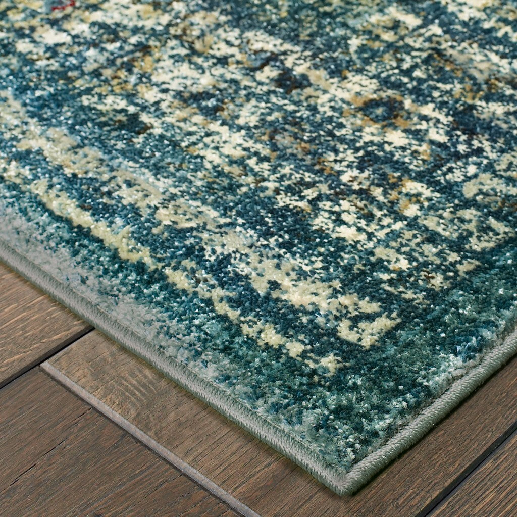 10' X 13' Peacock Blue And Ivory Indoor Area Rug