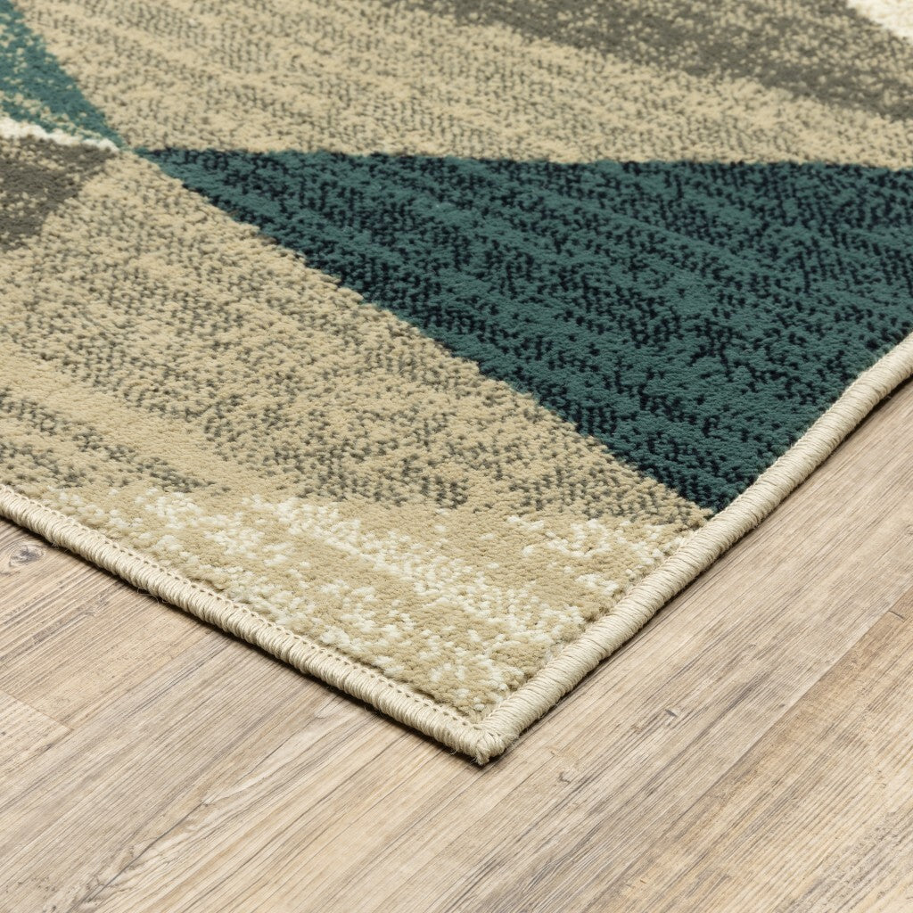 2' X 8' Gray And Teal Geometrics Indoor Runner Rug