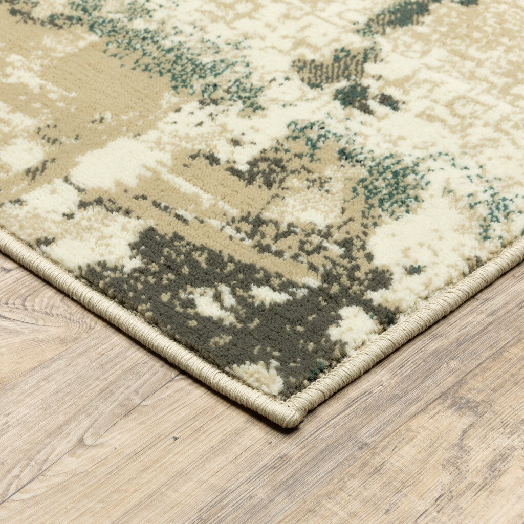 7' X 9' Beige And Blue Block Indoor Area Rug