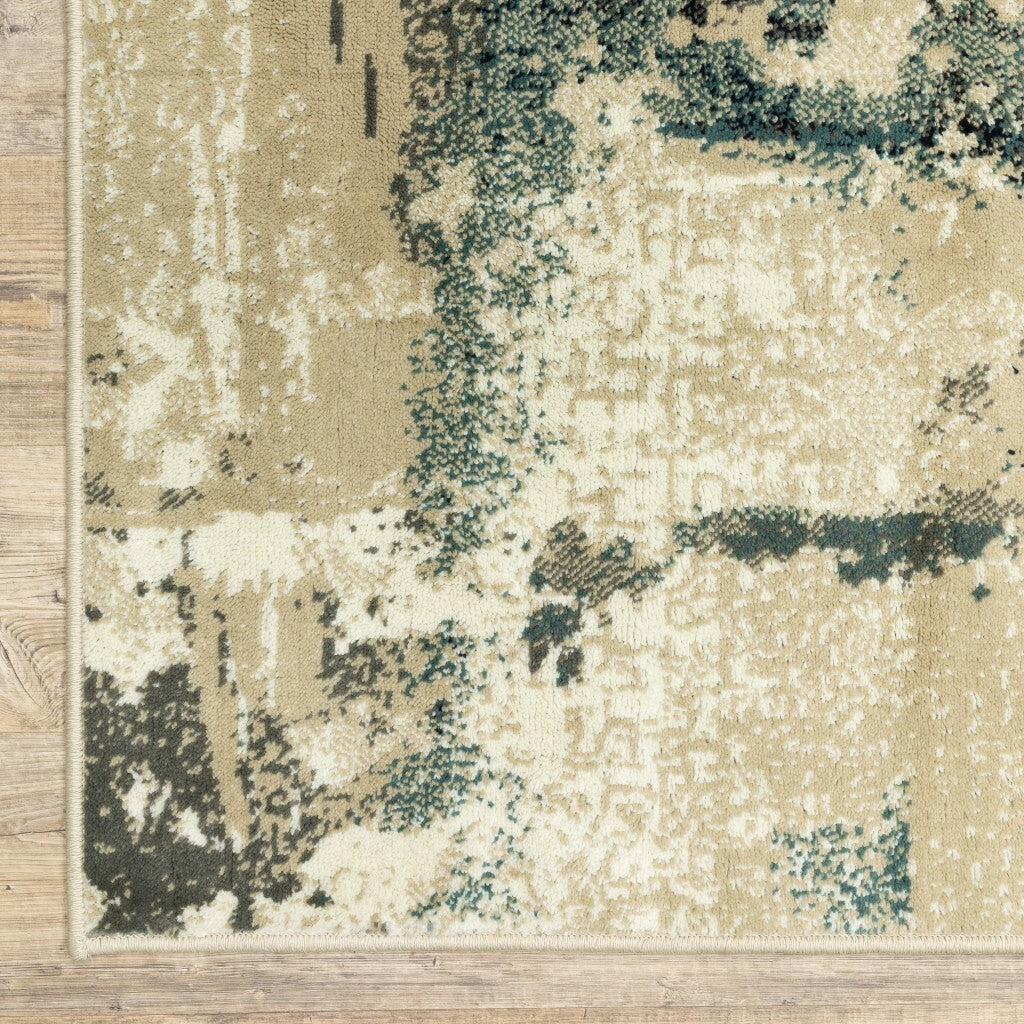 7' X 9' Beige And Blue Block Indoor Area Rug