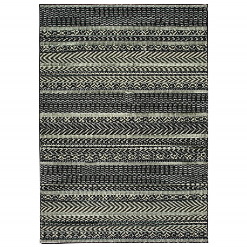 6' X 9' Black Ivory Machine Woven Geometric Indoor Area Rug