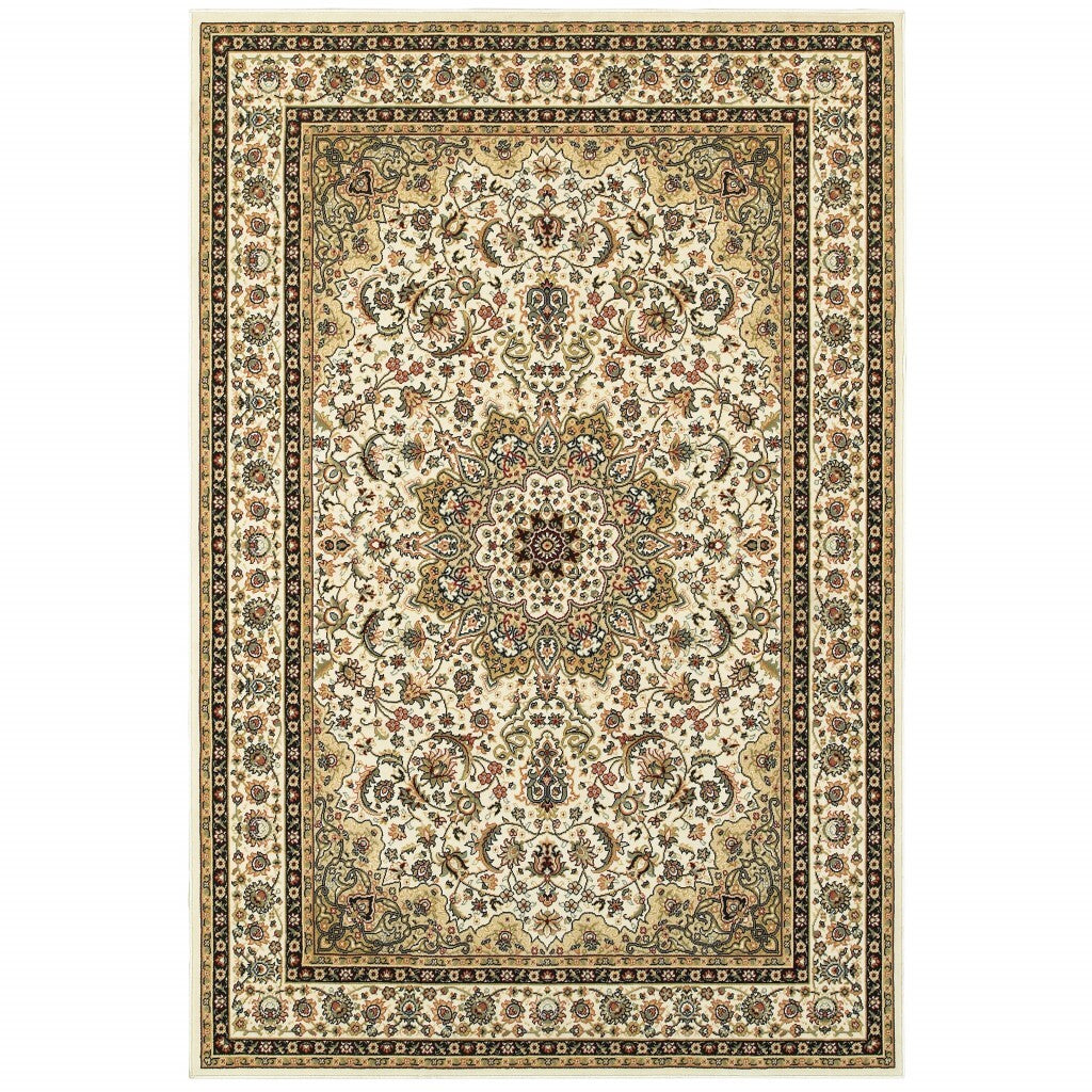 9' X 12' Ivory Beige Machine Woven Oriental Indoor Area Rug