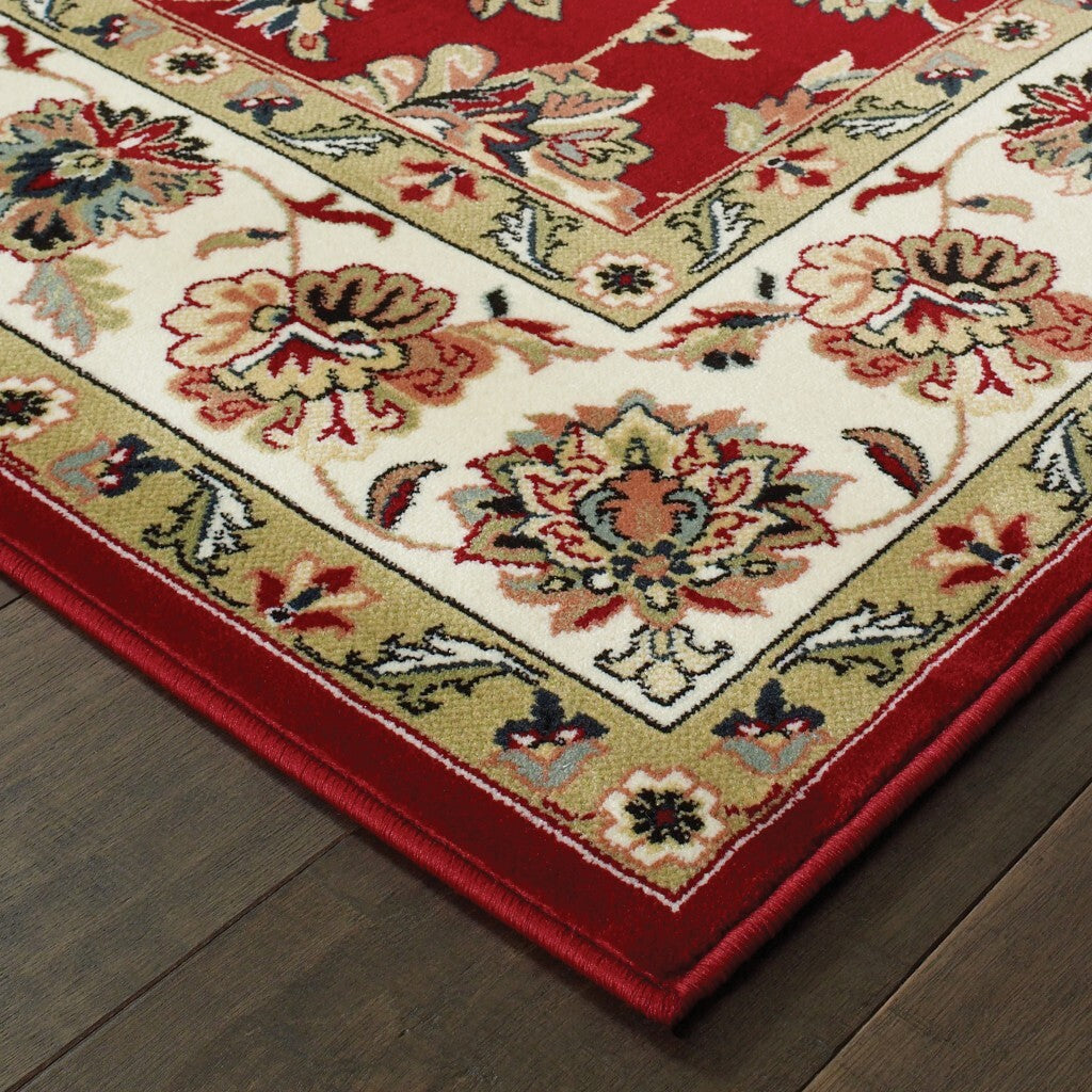 5' X 8' Red Ivory Machine Woven Floral Oriental Indoor Area Rug