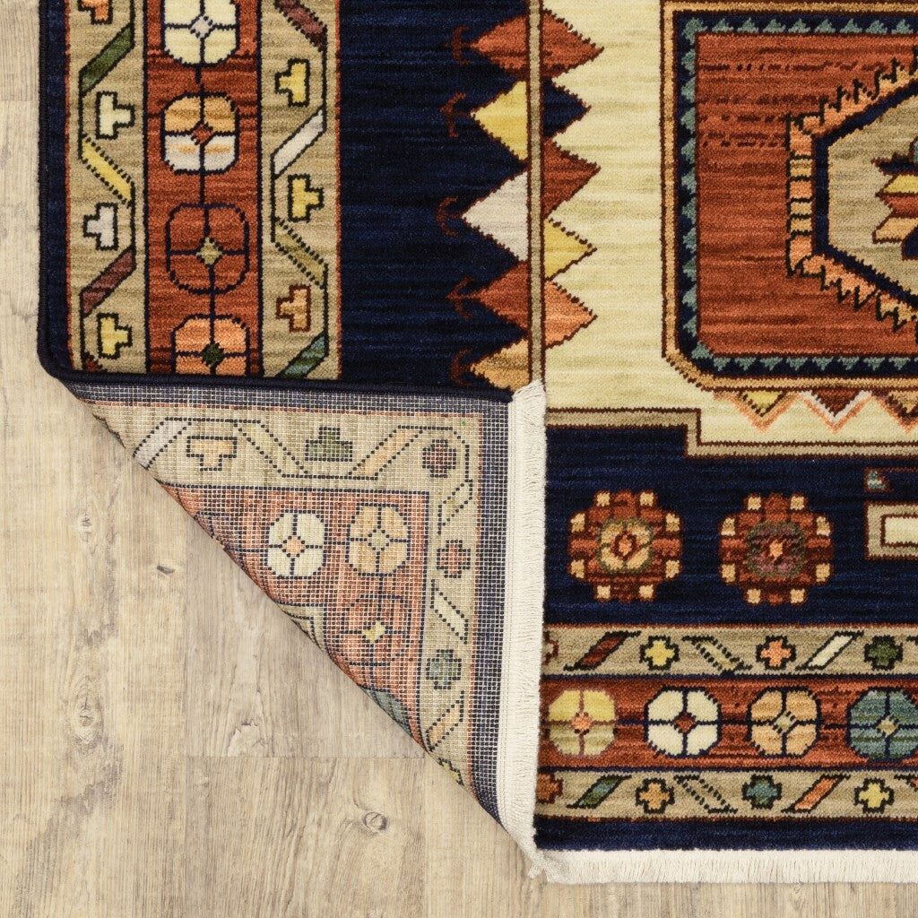 3' X 5' Blue Red Machine Woven Medallions Indoor Area Rug
