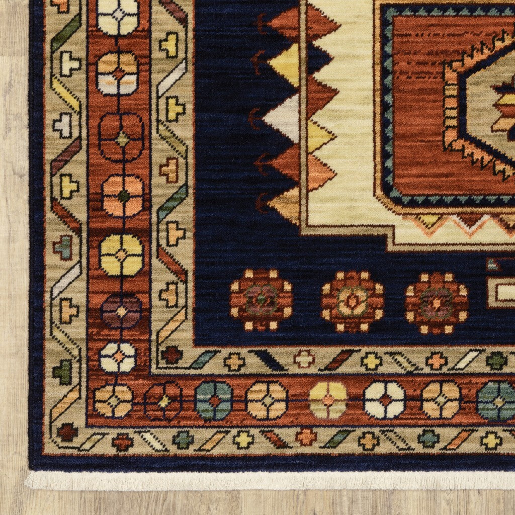 7' X 10' Blue Red Machine Woven Medallions Indoor Area Rug