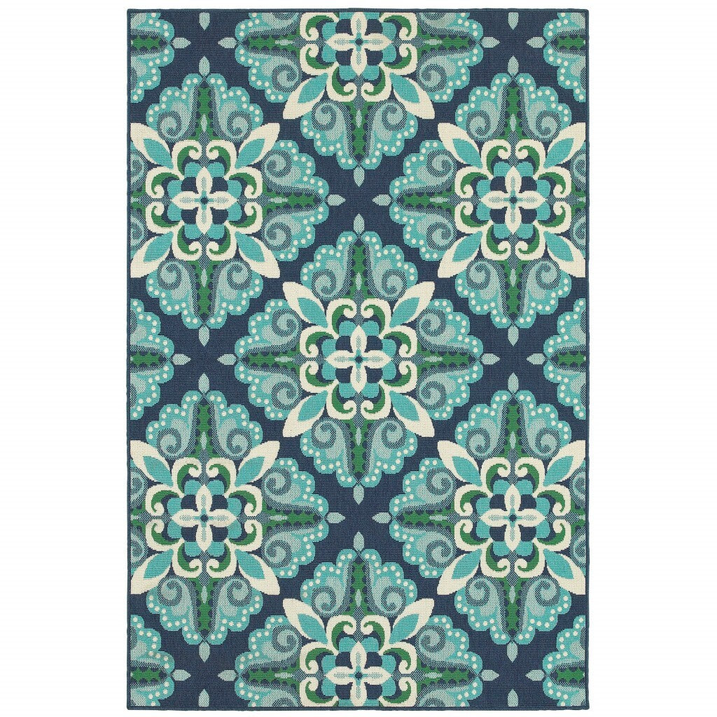 8'X11' Blue And Green Floral Indoor Outdoor Area Rug