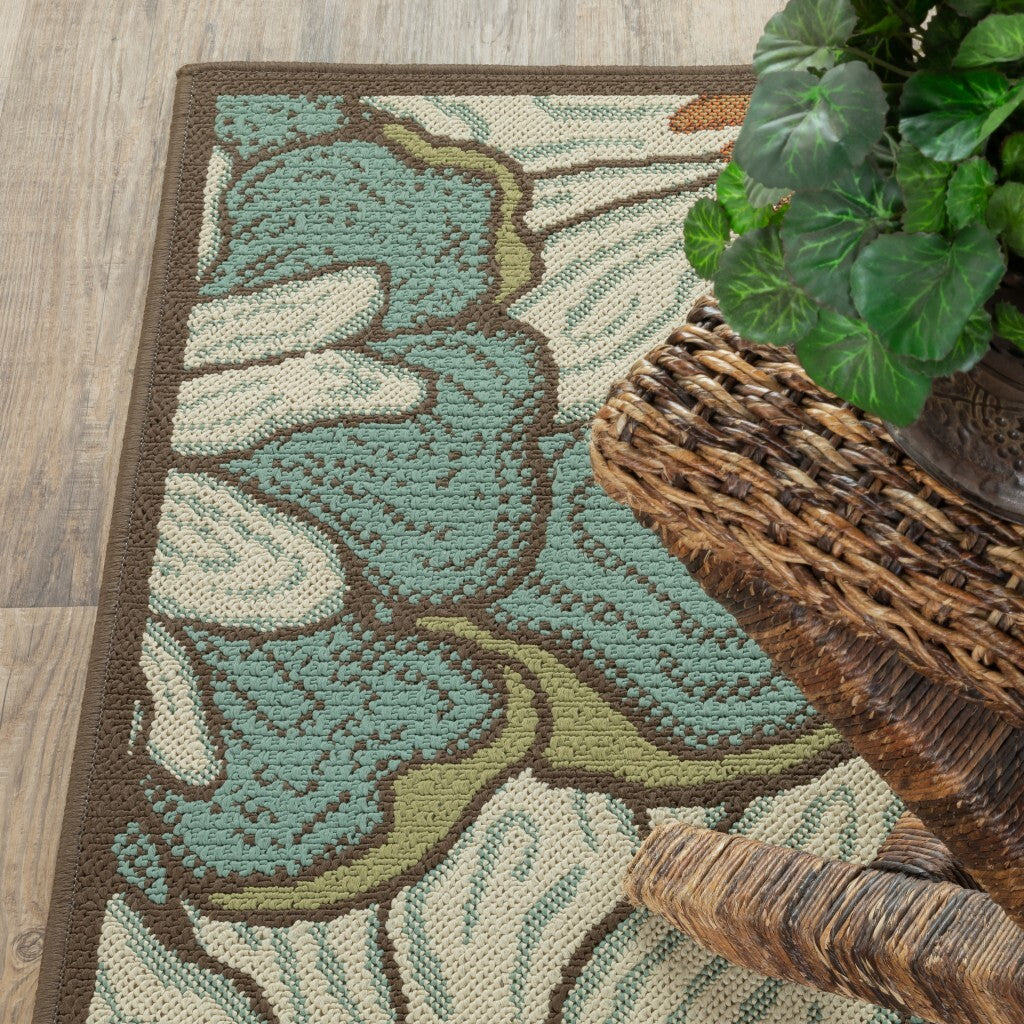 8'X11' Blue And Brown Floral Indoor Outdoor Area Rug