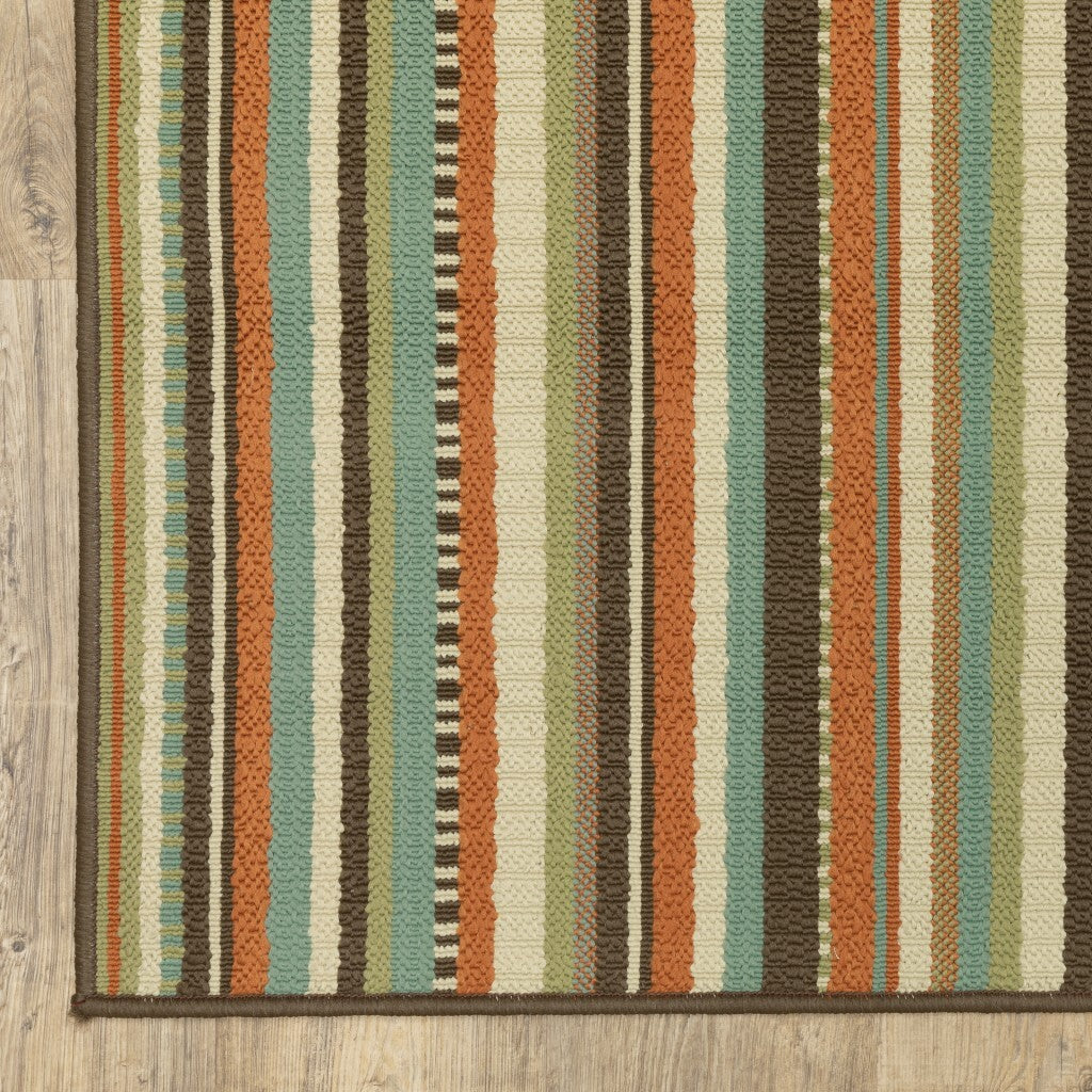 4'X6' Green And Brown Striped Indoor Outdoor Area Rug
