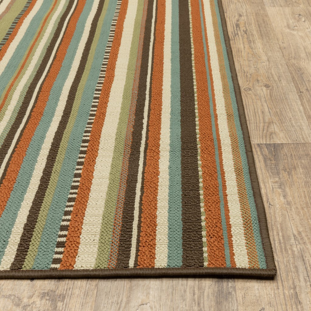 4'X6' Green And Brown Striped Indoor Outdoor Area Rug