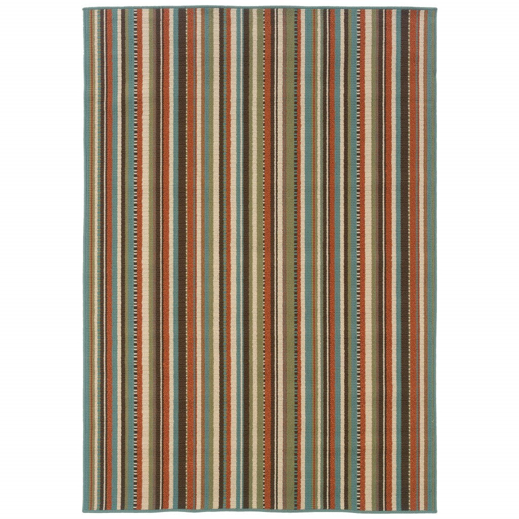 8'X11' Green And Brown Striped Indoor Outdoor Area Rug - Buy Rugs
