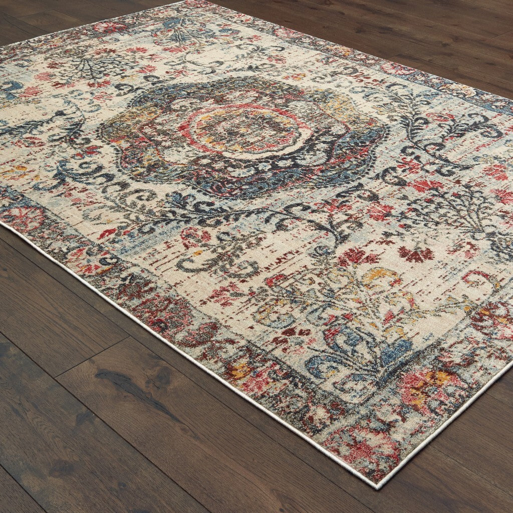 4'X6' Ivory Distressed Medallion Area Rug
