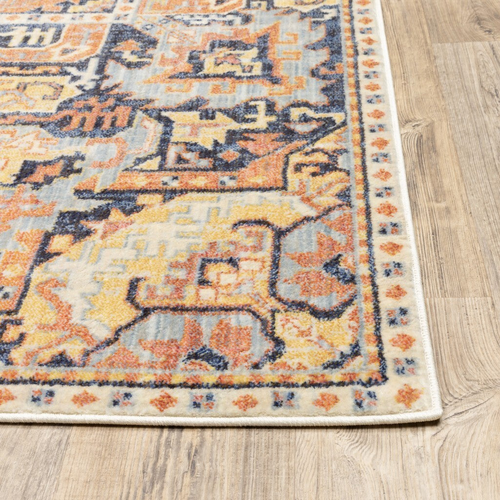 7'X10' Blue And Orange Tribal Area Rug